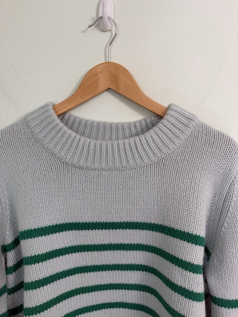 La Ligne Mini Marin Blue Green Striped Wool Cashmere Chunky Knit Cropped Sweater - Picture 3 of 6